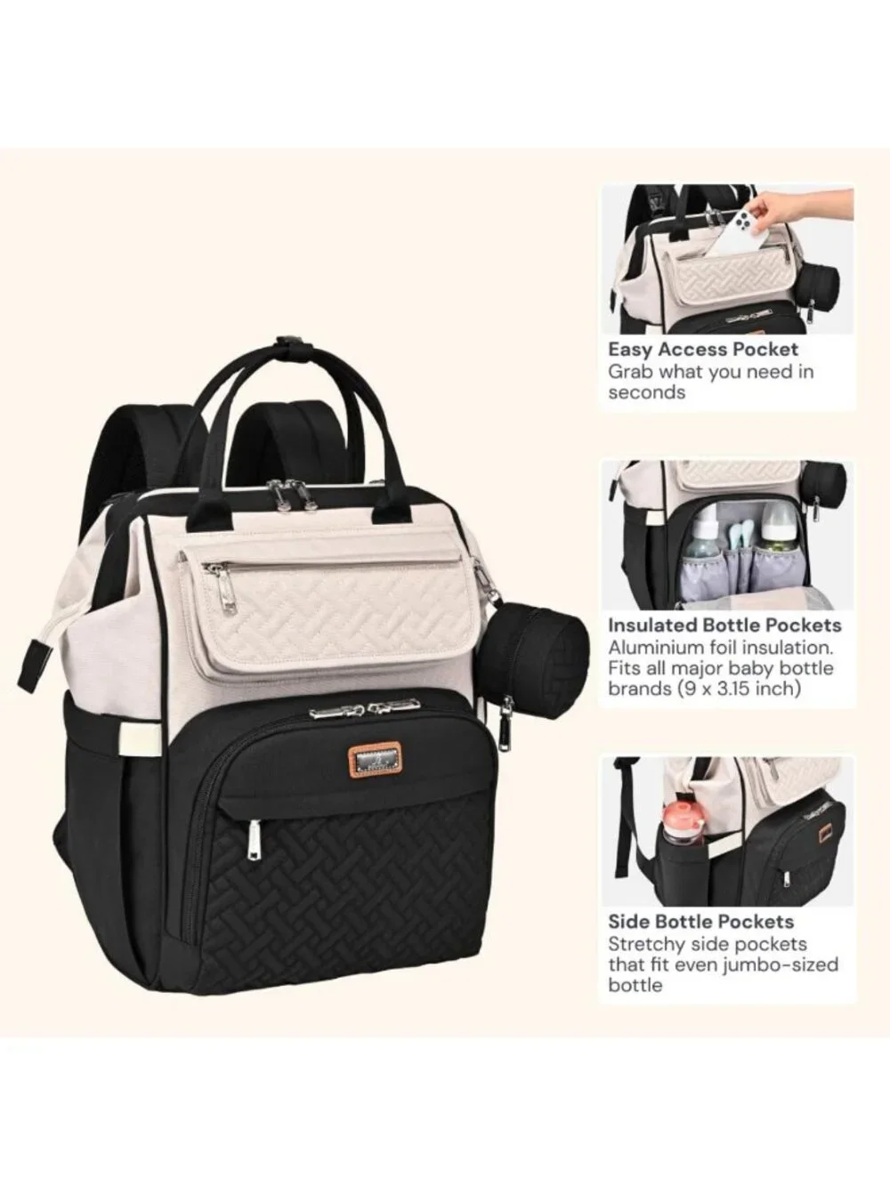 Stylish Multifunction Diaper Bag Backpack with Changing Pad & Stroller Straps